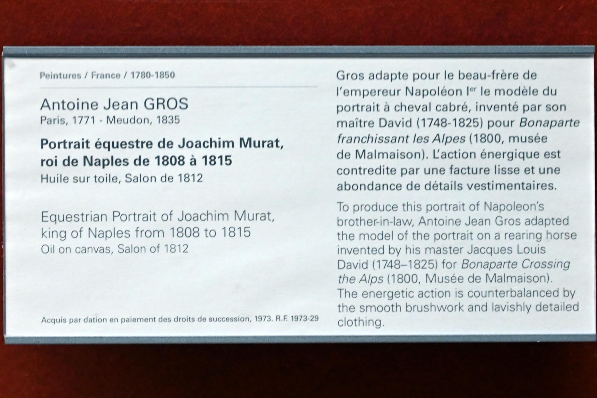 Antoine-Jean Gros (1795–1826), Reiterporträt des Joachim Murat, König von Neapel von 1808 bis 1815, Paris, Musée du Louvre, Saal 700, vor 1812, Bild 2/2