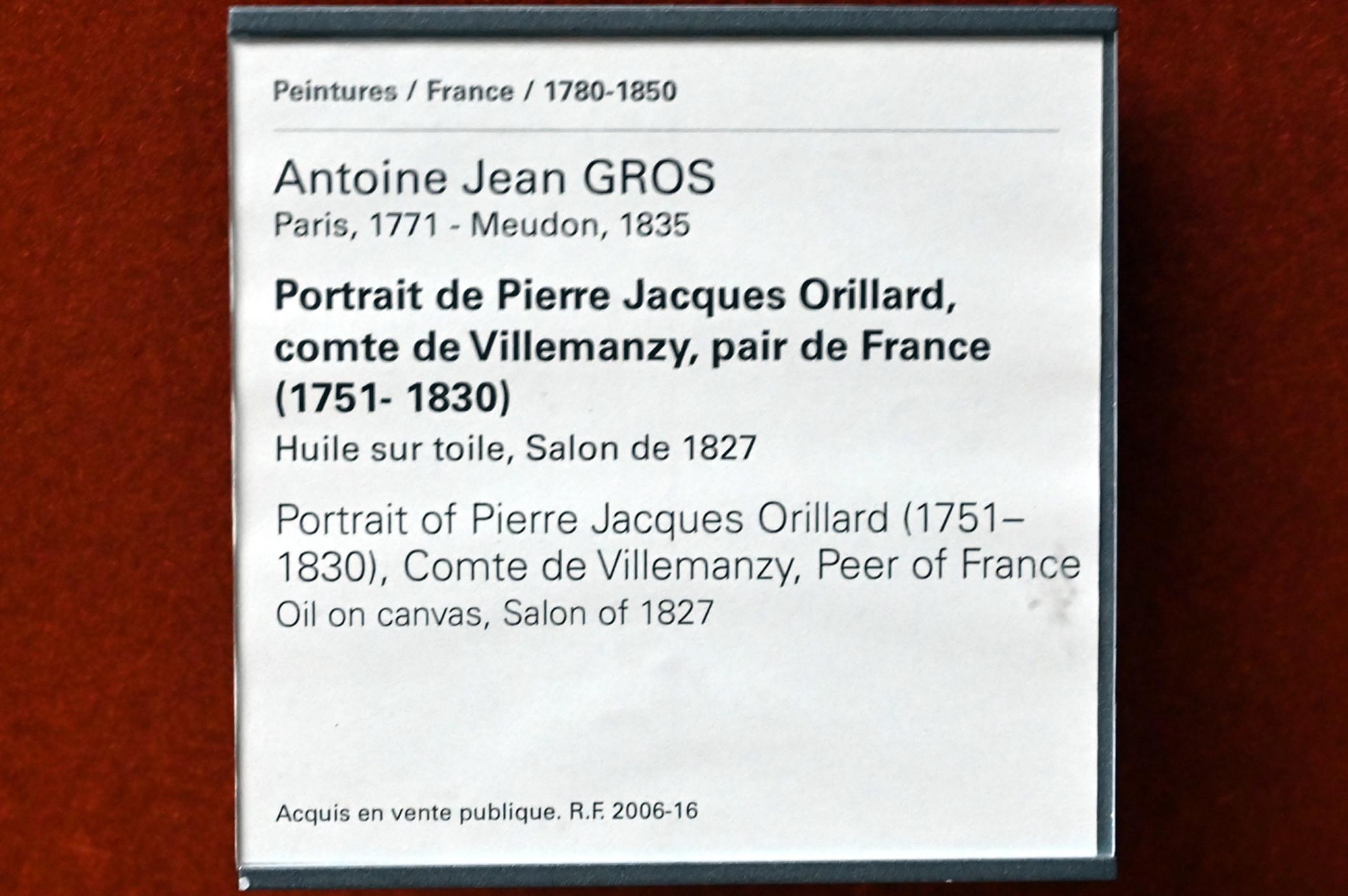 Antoine-Jean Gros (1795–1826), Porträt des Pierre Jacques Orillard, Graf von Villemanzy, Pair de France (1751-1830), Paris, Musée du Louvre, Saal 700, vor 1827, Bild 2/2