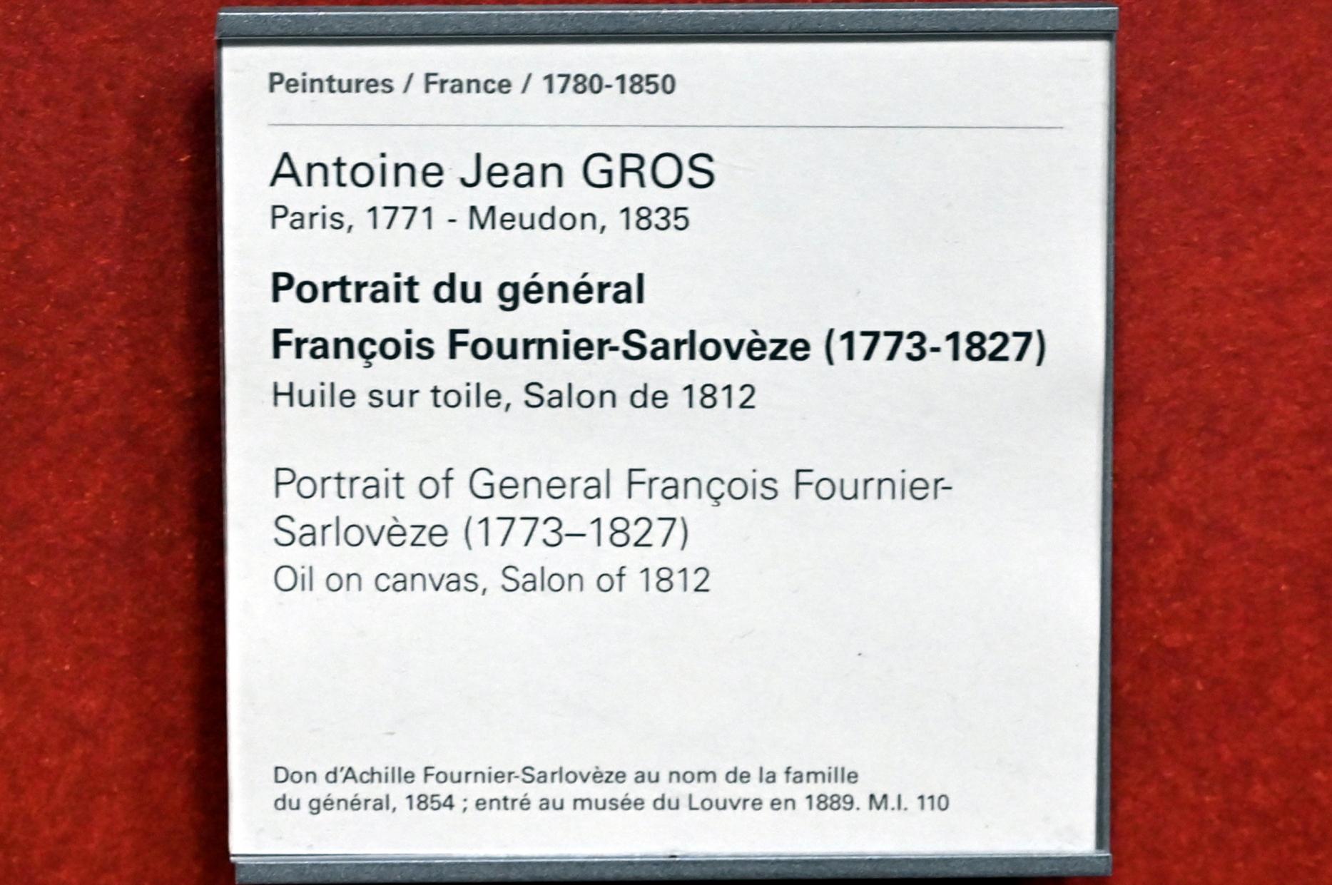 Antoine-Jean Gros (1795–1826), Porträt des Generals Francois Fournier-Sarloveze (1773-1827), Paris, Musée du Louvre, Saal 701, vor 1812, Bild 2/2