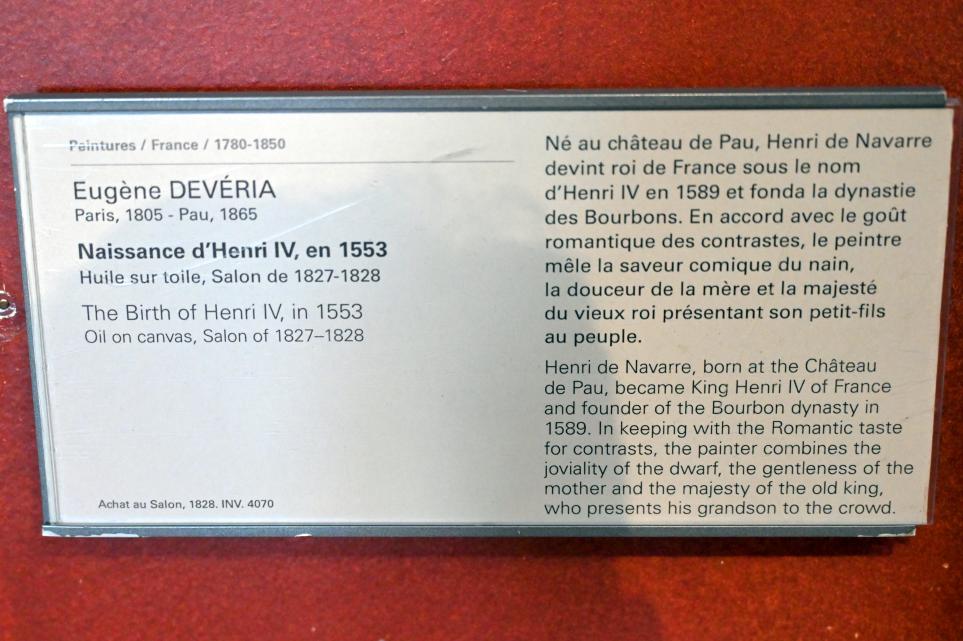 Eugène Devéria (1826–1827), Die Geburt Heinrichs IV. im Jahr 1553, Paris, Musée du Louvre, Saal 701, vor 1827, Bild 2/2