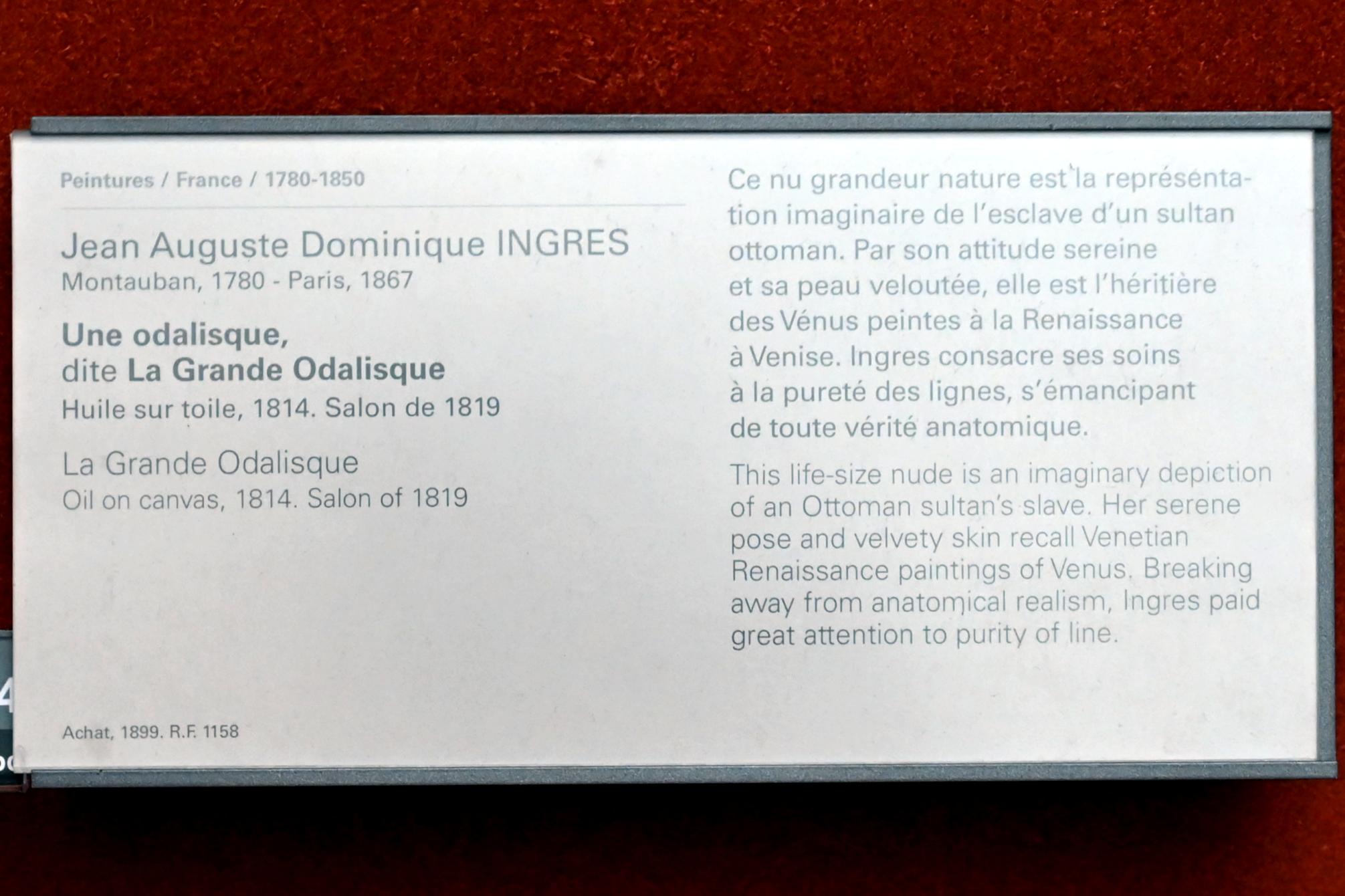 Jean-Auguste-Dominique Ingres (1805–1856), Odaliske (Die Große Odaliske), Paris, Musée du Louvre, Saal 702, 1814, Bild 2/2