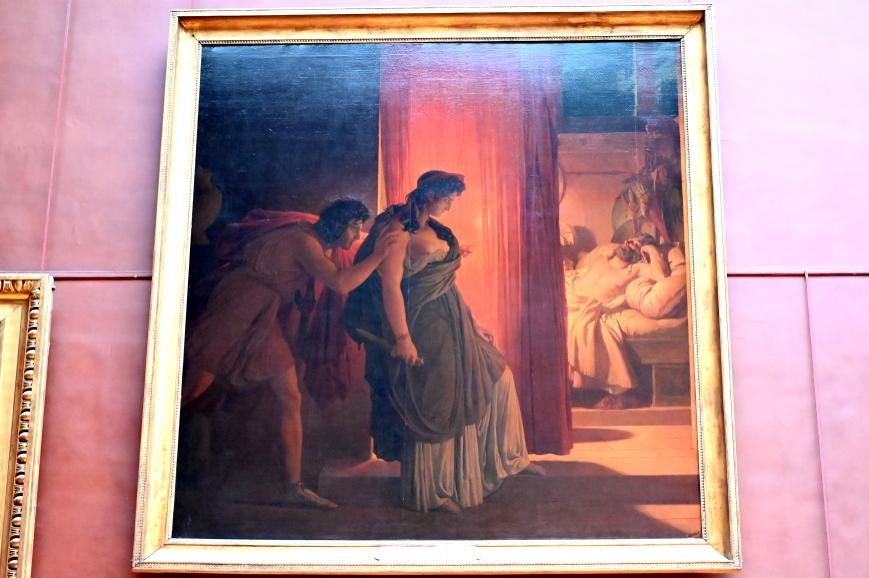 Pierre Narcisse Guérin (1798–1818), Klytaimnestra zögert, bevor sie den schlafenden Agamemnon erschlägt, Paris, Musée du Louvre, Saal 702, vor 1817
