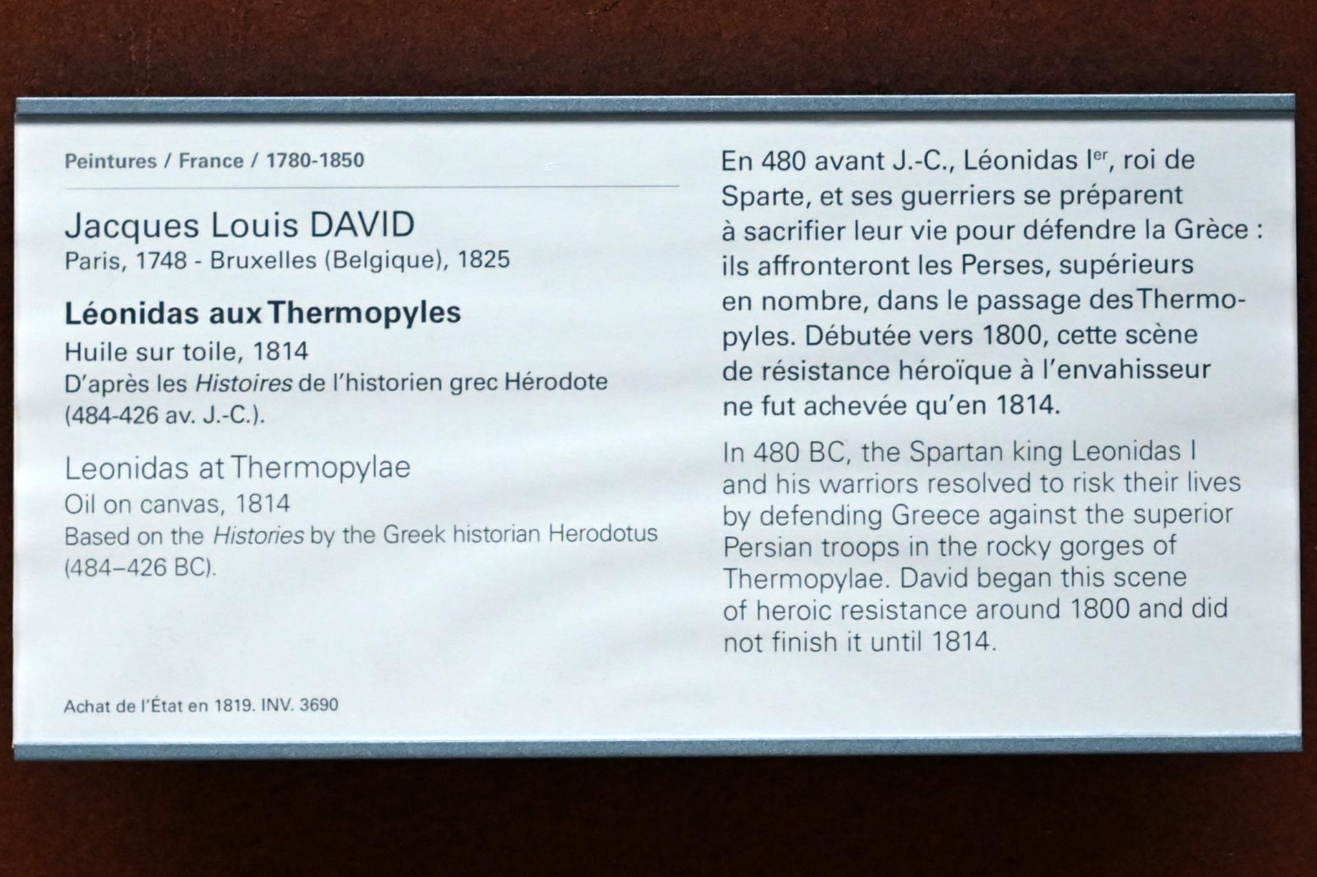 Jacques-Louis David (1782–1824), Leonidas bei den Thermopylen, Paris, Musée du Louvre, Saal 702, 1814, Bild 2/2