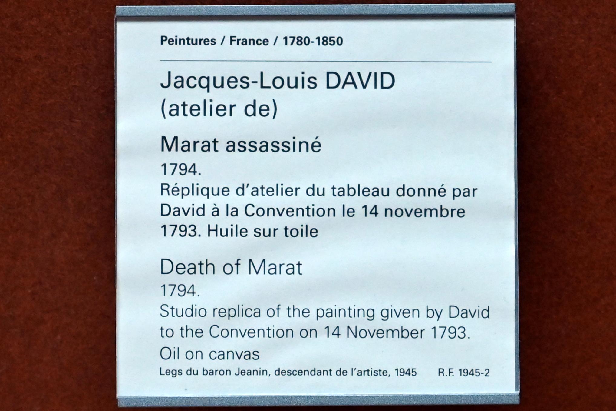 Jacques-Louis David (1782–1824), Tod des Marat, Paris, Musée du Louvre, Saal 702, 1794, Bild 2/2