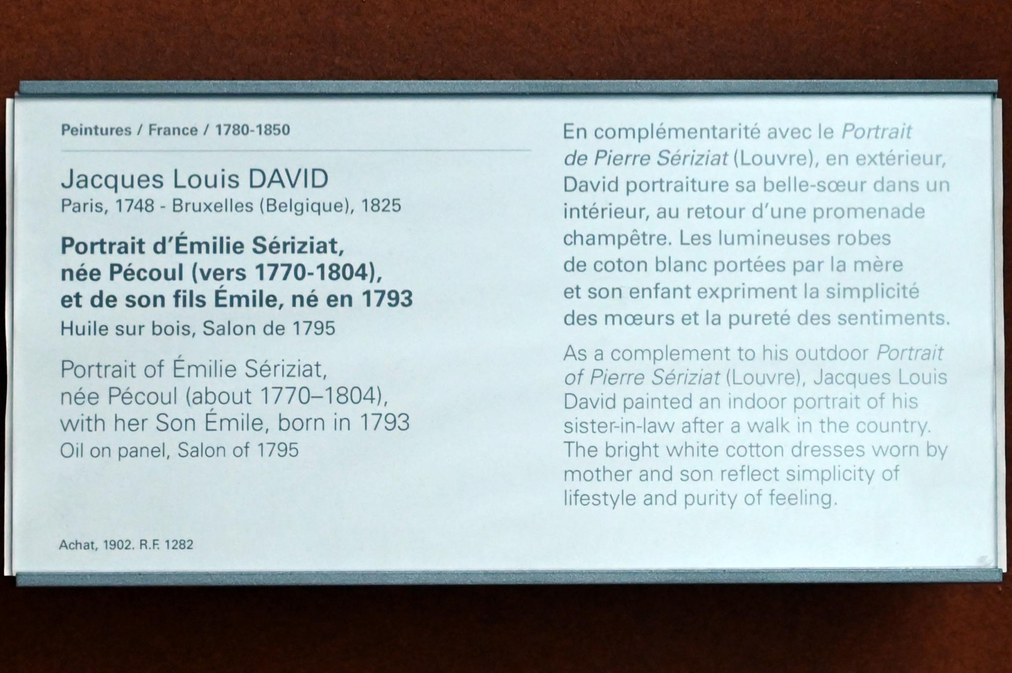 Jacques-Louis David (1782–1824), Porträt der Émilie Sériziat, geborene Pécoul (um 1770-1804) und ihres Sohnes Émile, geboren 1793, Paris, Musée du Louvre, Saal 702, vor 1795, Bild 2/2