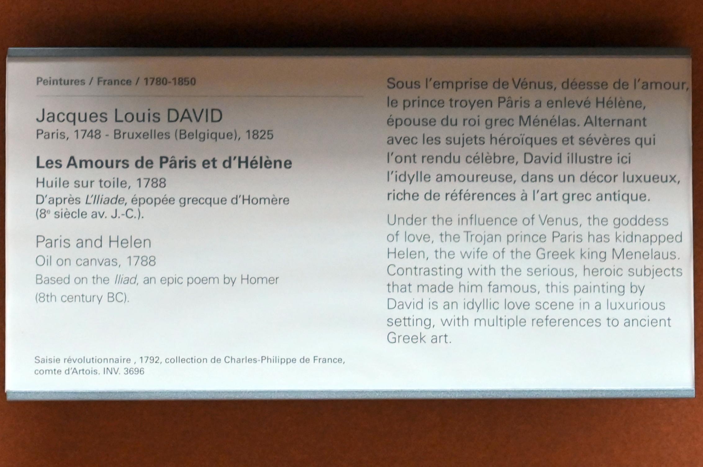 Jacques-Louis David (1782–1824), Die Liebe zwischen Paris und Helena, Paris, Musée du Louvre, Saal 702, 1788, Bild 2/2