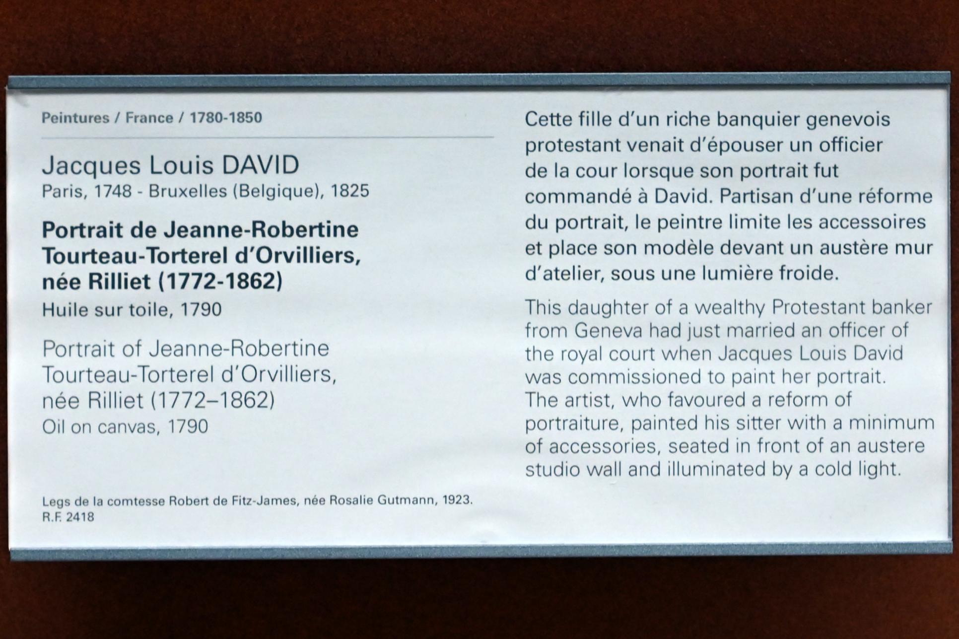 Jacques-Louis David (1782–1824), Porträt der Jeanne-Robertine Tourteau-Torterel d'Orvilliers, geb. Rilliet (1772-1862), Paris, Musée du Louvre, Saal 702, 1790, Bild 2/2