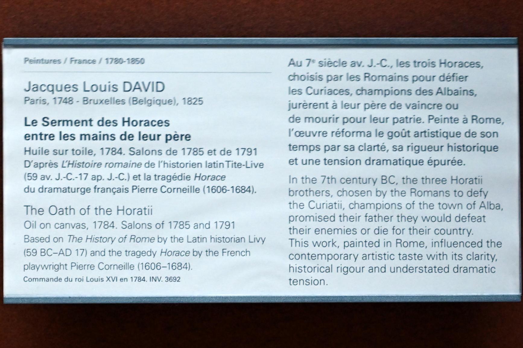 Jacques-Louis David (1782–1824), Der Schwur der Horatier, Paris, Musée du Louvre, Saal 702, 1784, Bild 2/2