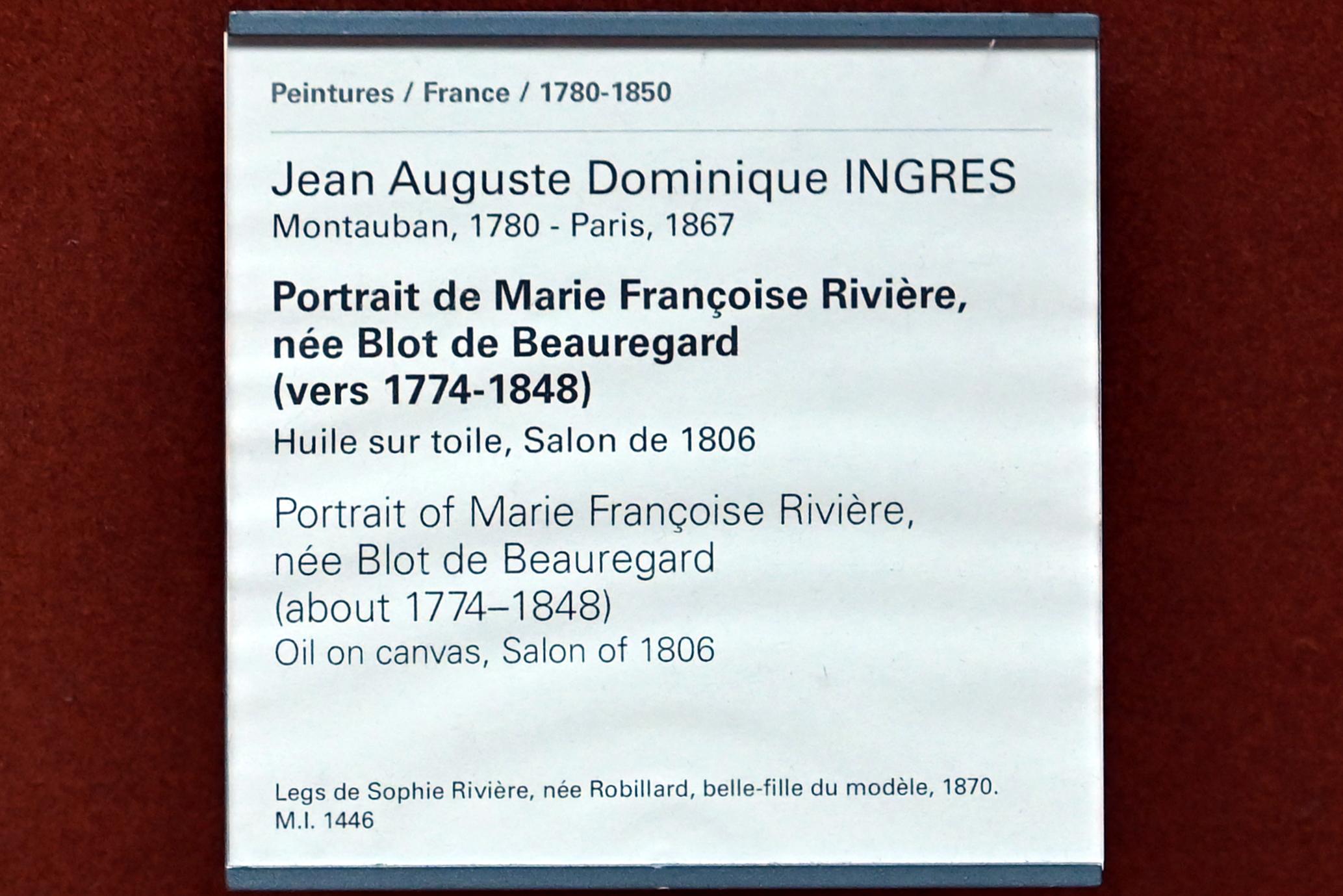 Jean-Auguste-Dominique Ingres (1805–1856), Porträt der Marie Françoise Rivière, geborene Blot de Beauregard (um 1774-1848), Paris, Musée du Louvre, Saal 702, vor 1806, Bild 2/2