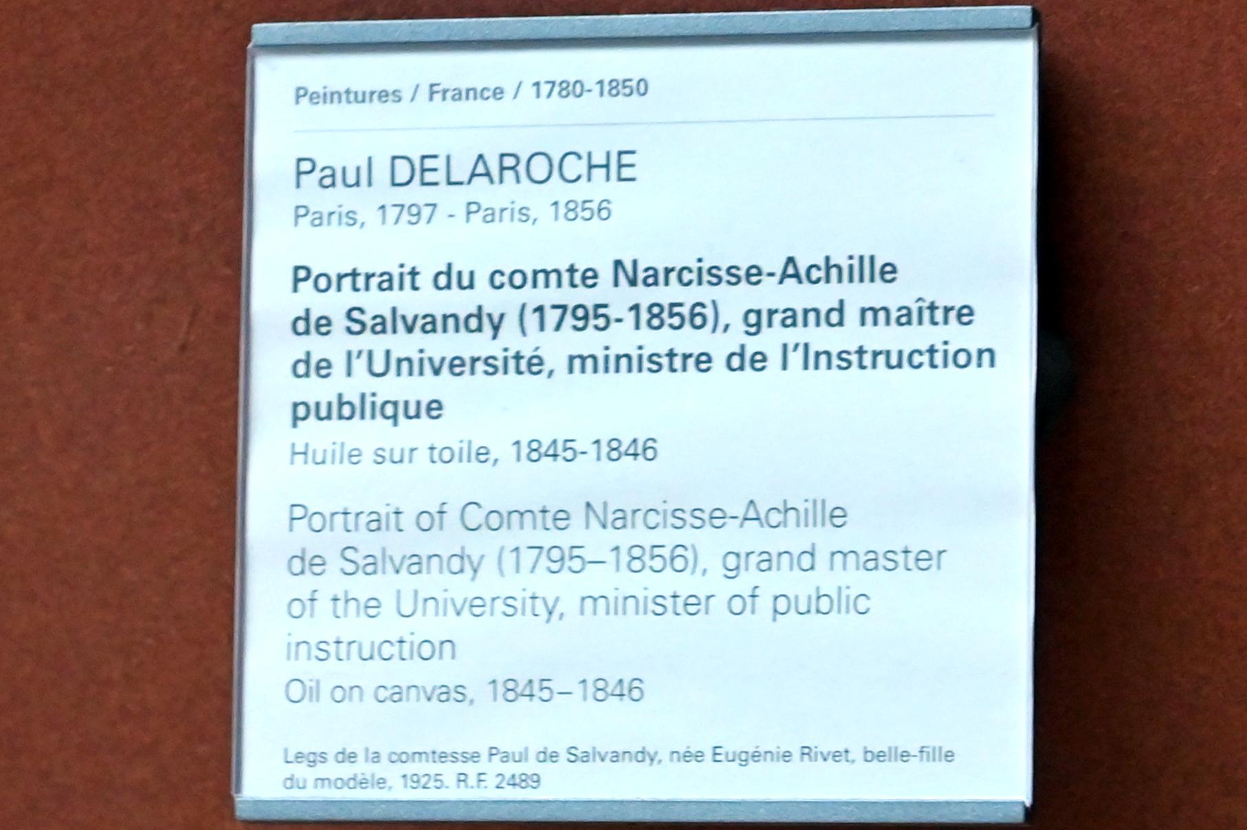 Paul Delaroche (1826–1855), Porträt des Grafen Narcisse-Achille de Salvandy (1795-1856), Großmeister der Universität, Minister für öffentliche Bildung, Paris, Musée du Louvre, Saal 702, 1845–1846, Bild 2/2