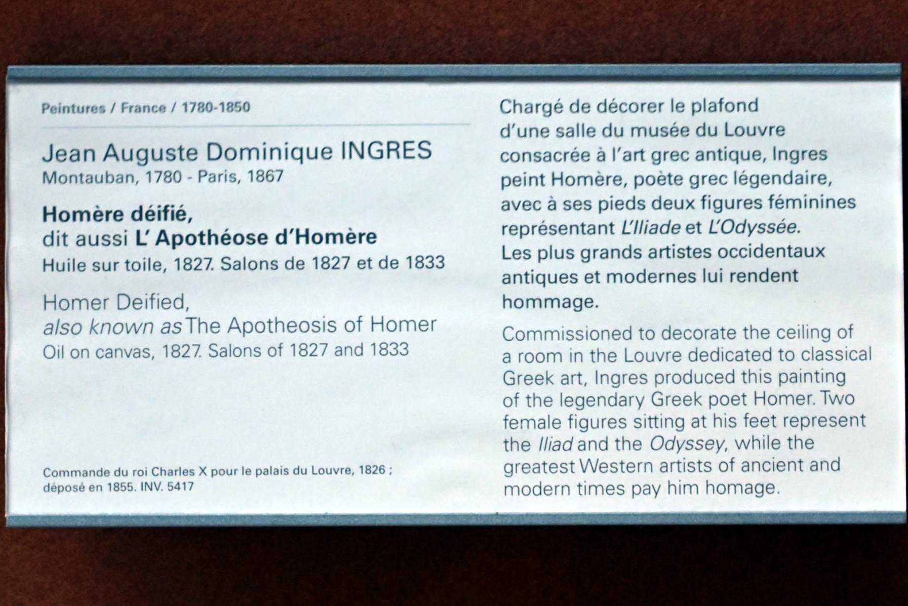 Jean-Auguste-Dominique Ingres (1805–1856), Vergöttlichter Homer (Die Apotheose von Homer), Paris, Palais du Louvre, jetzt Paris, Musée du Louvre, Saal 702, 1827, Bild 2/2