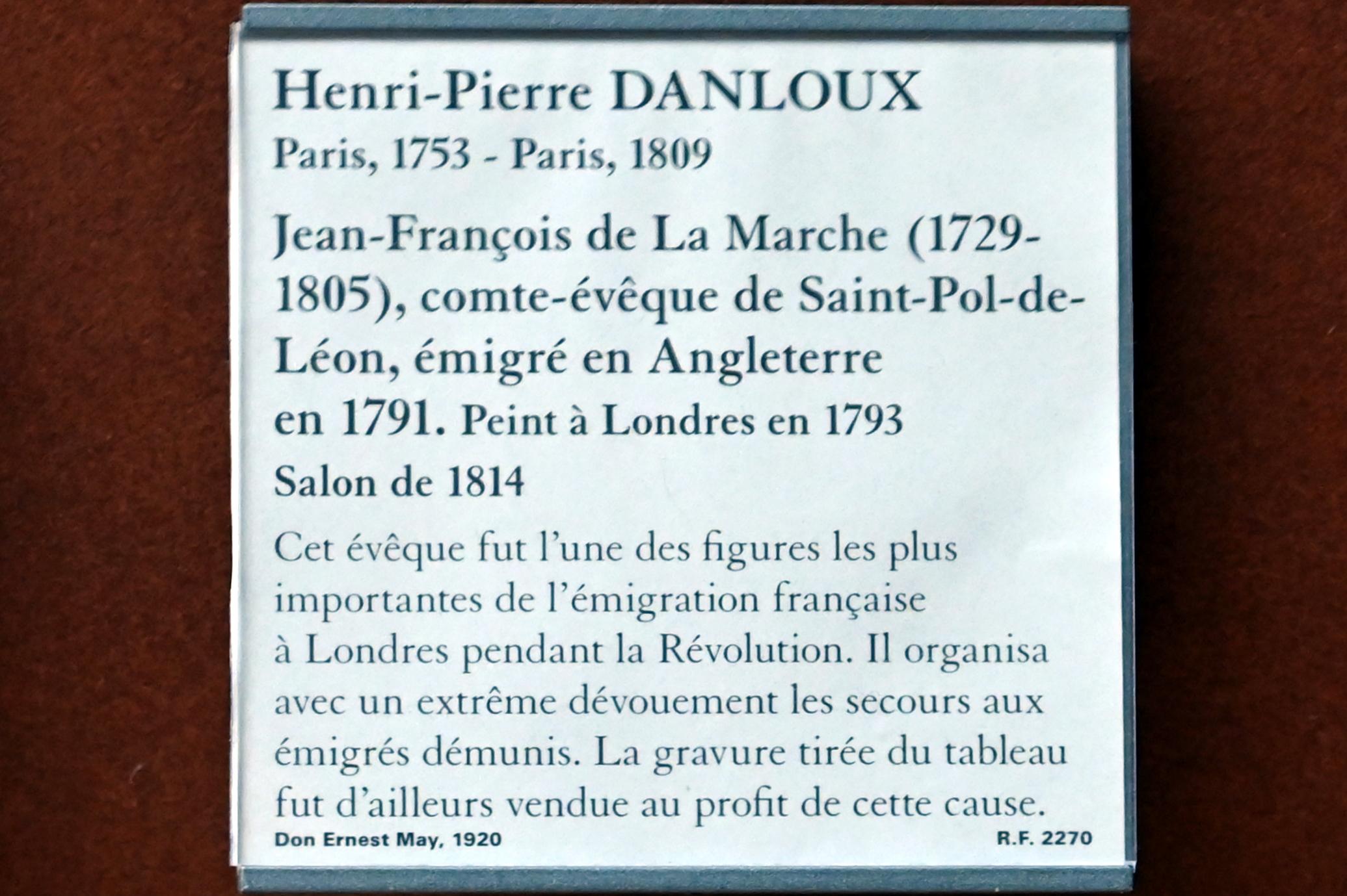 Henri-Pierre Danloux (1792–1813), Jean-François de La Marche (1729-1805), Grafbischof von Saint-Pol-de-Léon, 1791 nach England ausgewandert, Paris, Musée du Louvre, Saal 702, vor 1814, Bild 2/2