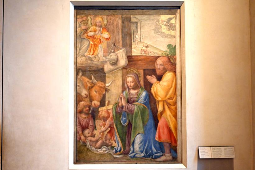 Bernardino Luini (1510–1527), Die Geburt Christi und die Verkündigung an die Hirten, Greco Milanese, jetzt Paris, Musée du Louvre, Saal 707, um 1520–1525