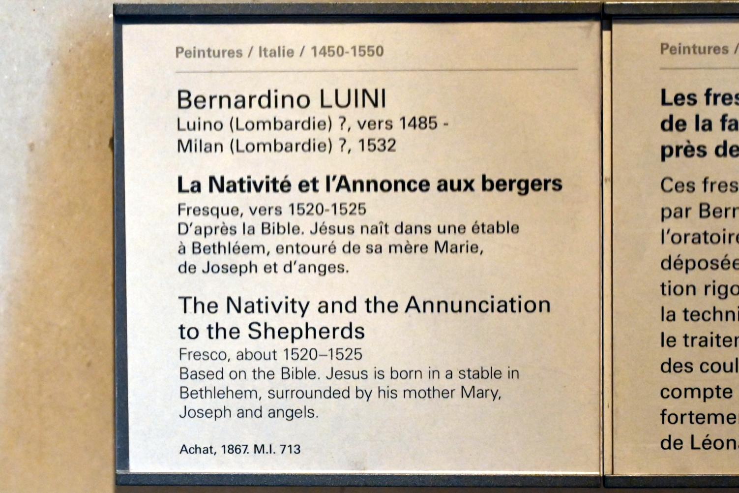 Bernardino Luini (1510–1527), Die Geburt Christi und die Verkündigung an die Hirten, Greco Milanese, jetzt Paris, Musée du Louvre, Saal 707, um 1520–1525, Bild 2/3