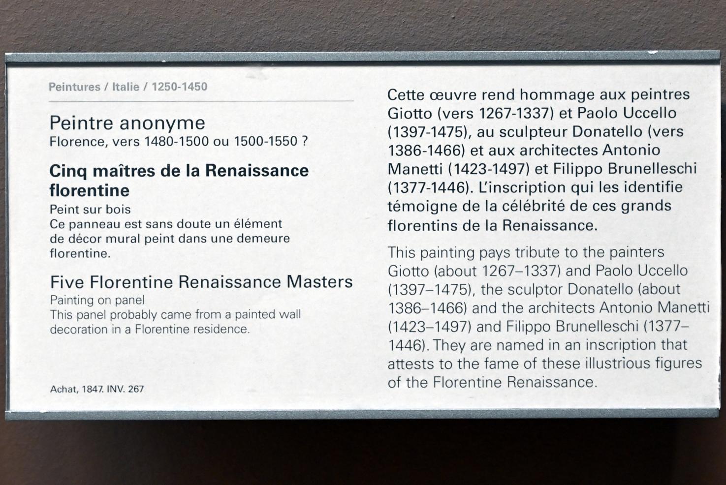 Fünf Meister der Florentiner Renaissance, Paris, Musée du Louvre, Saal 708, Undatiert, Bild 2/2
