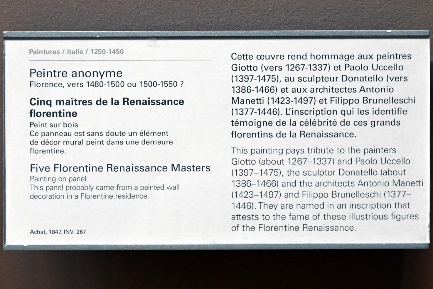Fünf Meister der Florentiner Renaissance, Paris, Musée du Louvre, Saal 708, Undatiert, Bild 2/2