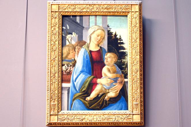 Filippino Lippi (1473–1500), Die Jungfrau Maria und das Jesuskind mit zwei Engeln (Maria mit dem Granatapfel), Paris, Musée du Louvre, Saal 708, um 1472–1475