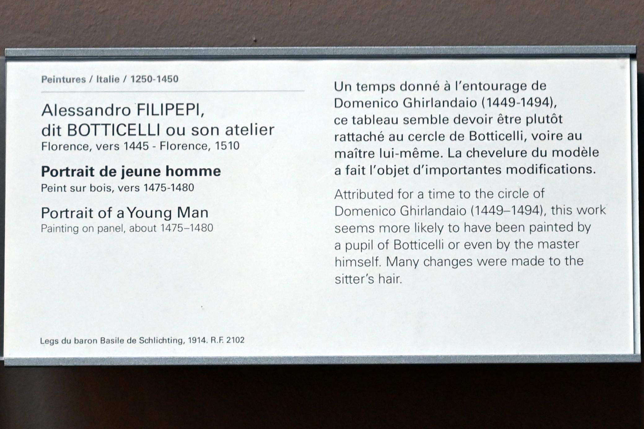 Sandro Botticelli (1462–1500), Porträt eines jungen Mannes, Paris, Musée du Louvre, Saal 708, um 1475–1480, Bild 3/3