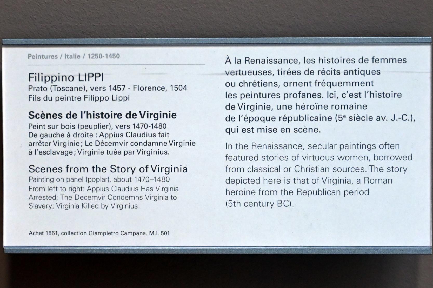 Filippino Lippi (1473–1500), Szenen aus der Geschichte Verginias, Paris, Musée du Louvre, Saal 708, um 1470–1480, Bild 2/2