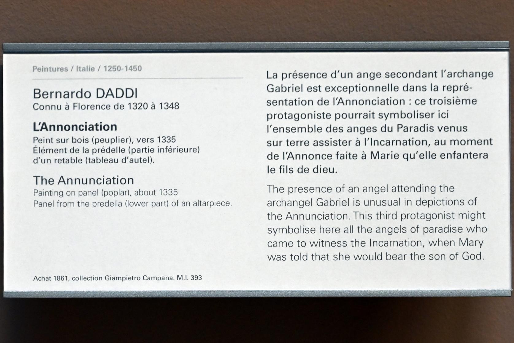 Bernardo Daddi (1332–1342), Verkündigung, Paris, Musée du Louvre, Saal 708, um 1335, Bild 2/2