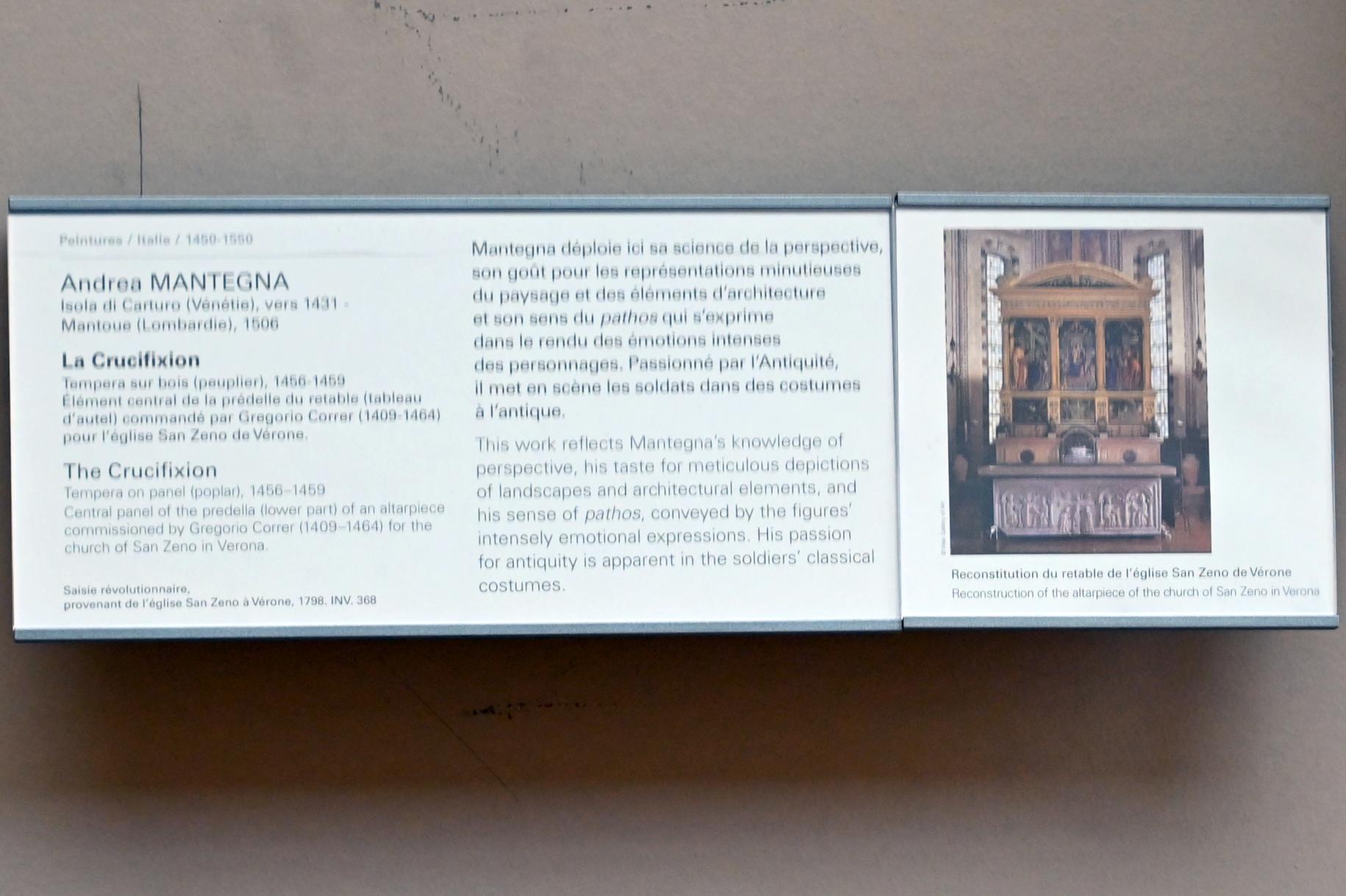 Andrea Mantegna (1451–1505), Kreuzigung, Verona, San Zeno Maggiore, jetzt Paris, Musée du Louvre, Saal 710a, 1456–1459, Bild 2/2