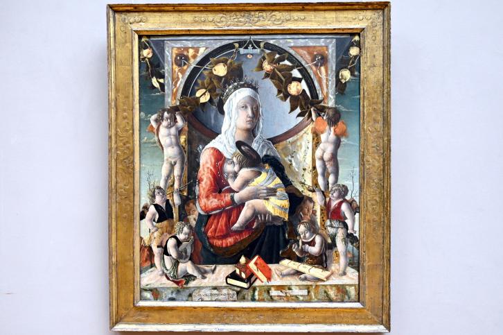 Marco Zoppo (1452–1471), Die Jungfrau Maria und das Jesuskind, umgeben von acht Engeln, Paris, Musée du Louvre, Saal 710b, 1455