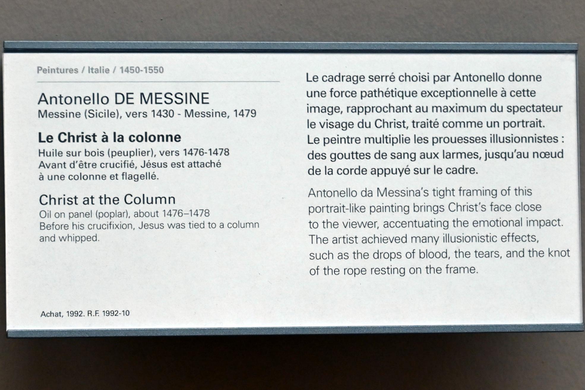 Antonello da Messina (1464–1478), Christus an der Geißelsäule, Paris, Musée du Louvre, Saal 710b, um 1476–1478, Bild 2/2