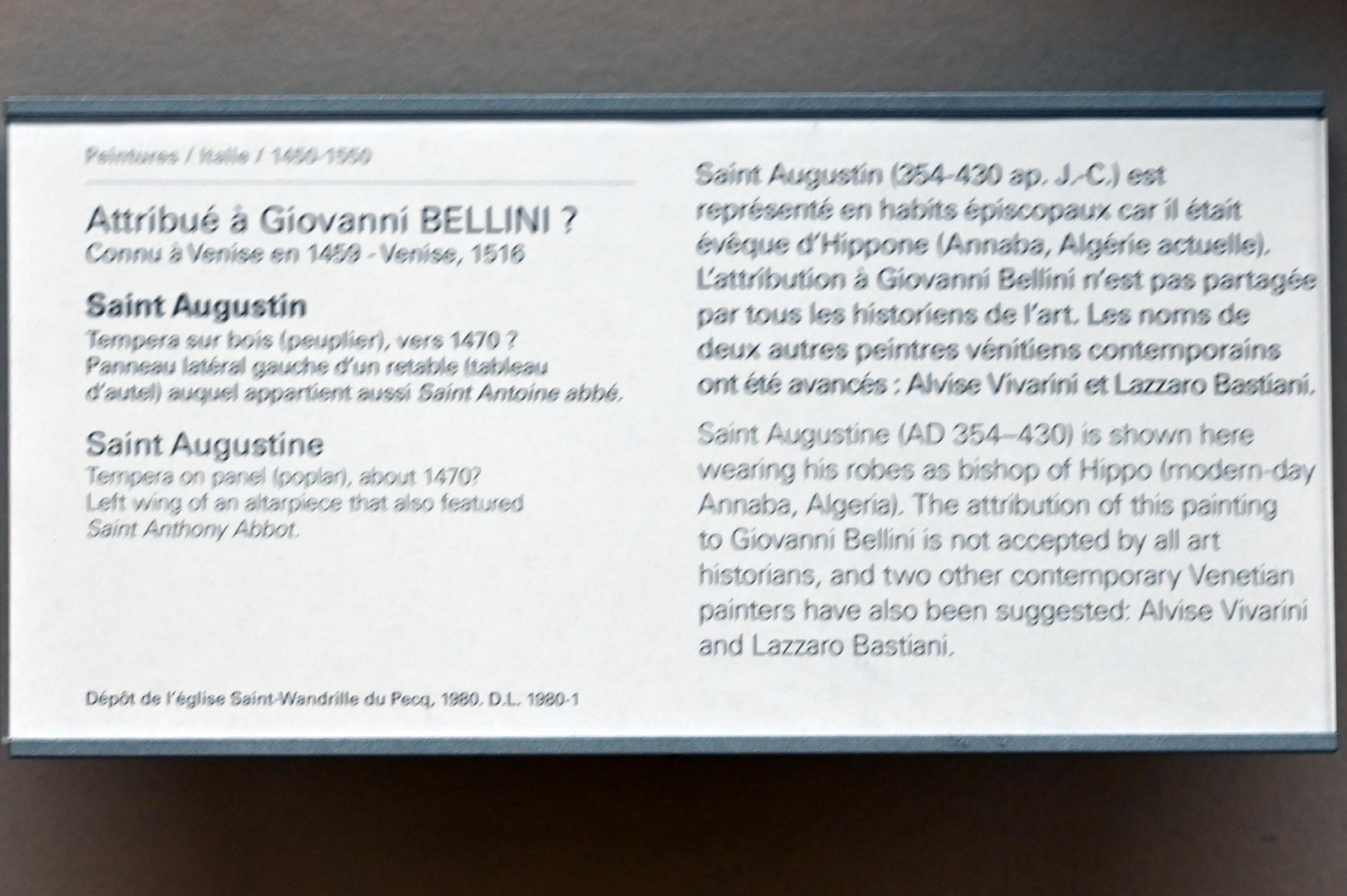 Giovanni Bellini (1452–1515), Heiliger Augustinus, Paris, Musée du Louvre, Saal 710b, um 1470, Bild 2/2