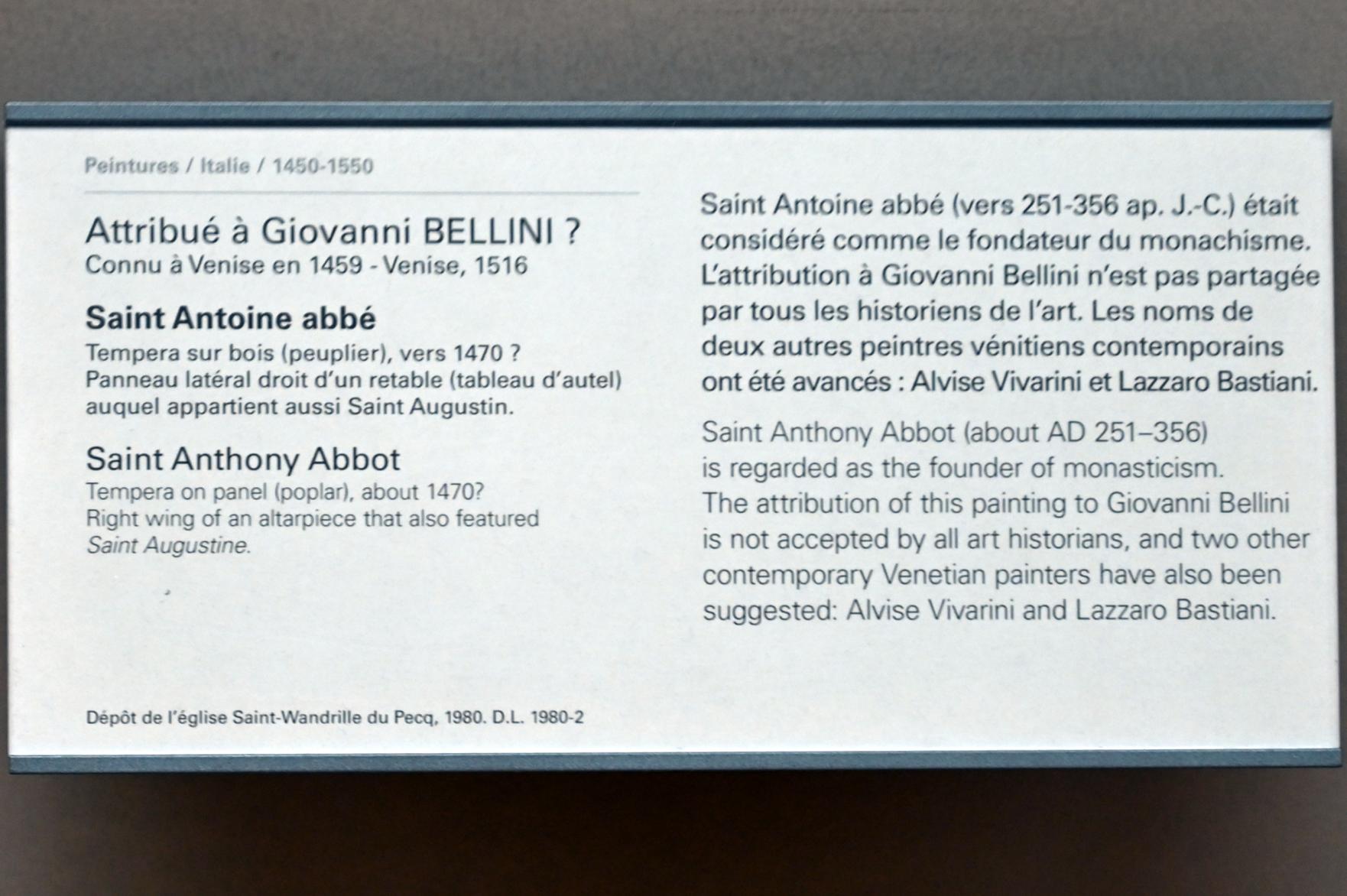 Giovanni Bellini (1452–1515), Heiliger Antonius Abbas, Paris, Musée du Louvre, Saal 710b, um 1470, Bild 2/2
