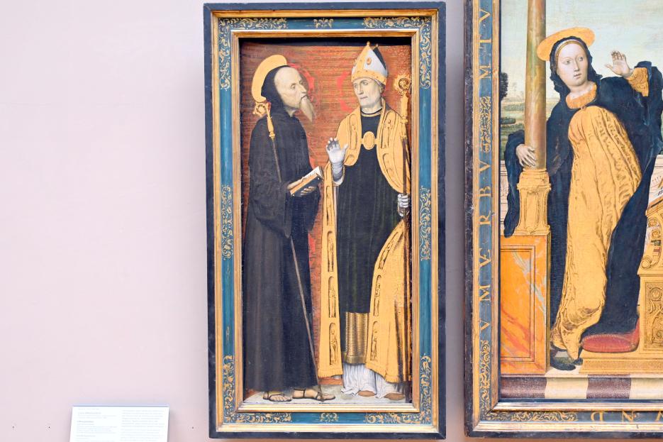 Carlo Braccesco (1495), Triptychon Mariä Verkündigung, Genua, Chiesa di Nostra Signora del Carmine e Sant'Agnese, jetzt Paris, Musée du Louvre, Saal 710c, um 1490–1500, Bild 3/5