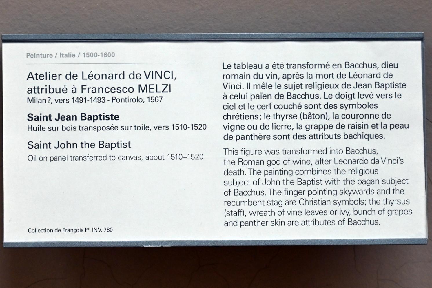Francesco Melzi (1515–1520), Johannes der Täufer, Paris, Musée du Louvre, Saal 710c, um 1510–1520, Bild 2/2