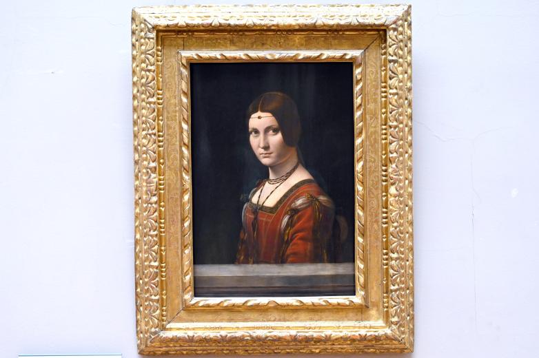 Leonardo da Vinci (1475–1513), Porträt einer Frau vom Mailänder Hof (fälschlicherweise als La Belle Ferronnière bekannt), Paris, Musée du Louvre, Saal 710c, um 1490–1497