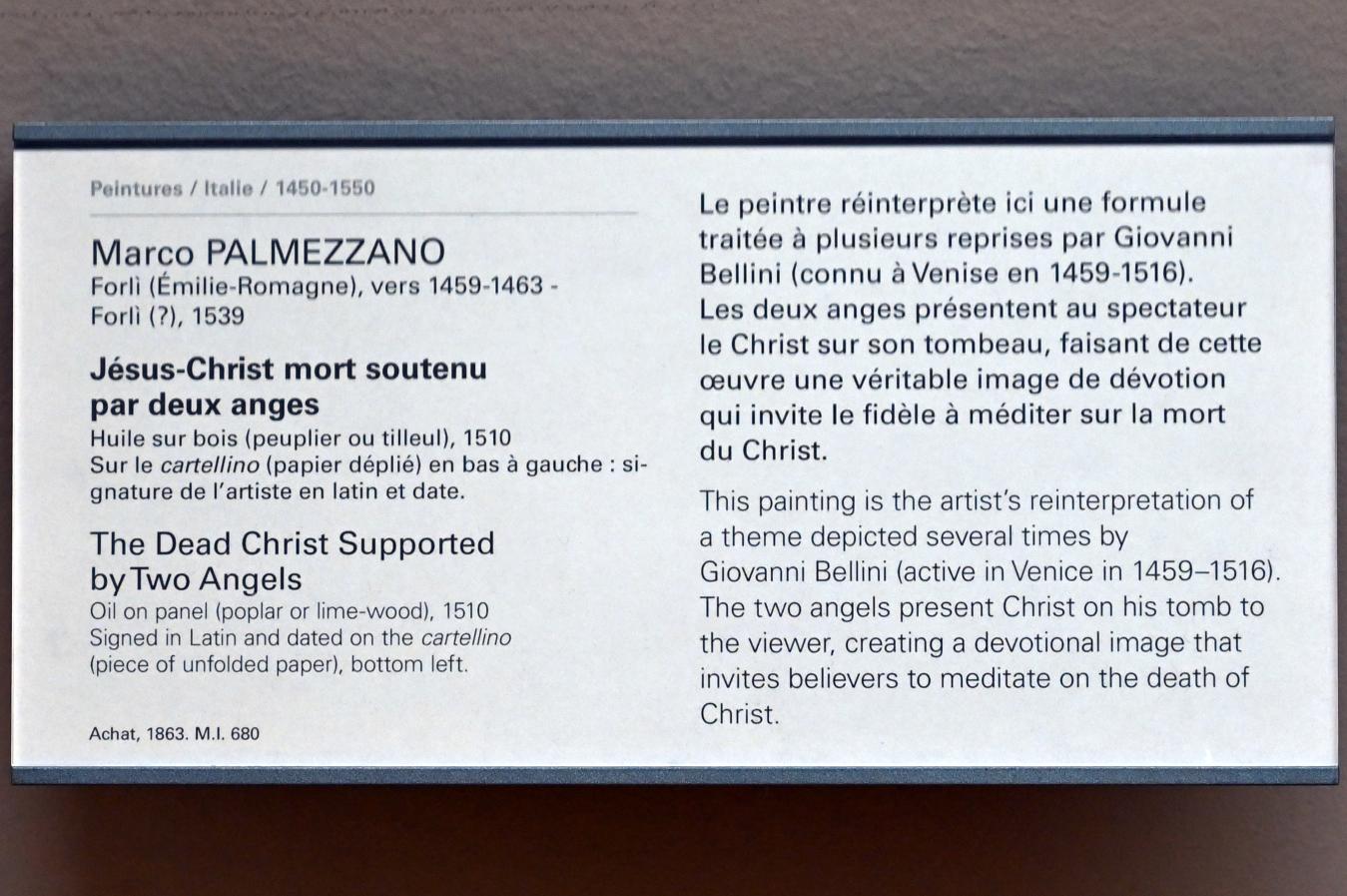 Marco Palmezzano (1500–1534), Der tote Christus, von zwei trauernden Engeln gestützt, Paris, Musée du Louvre, Saal 710d, 1510, Bild 2/2