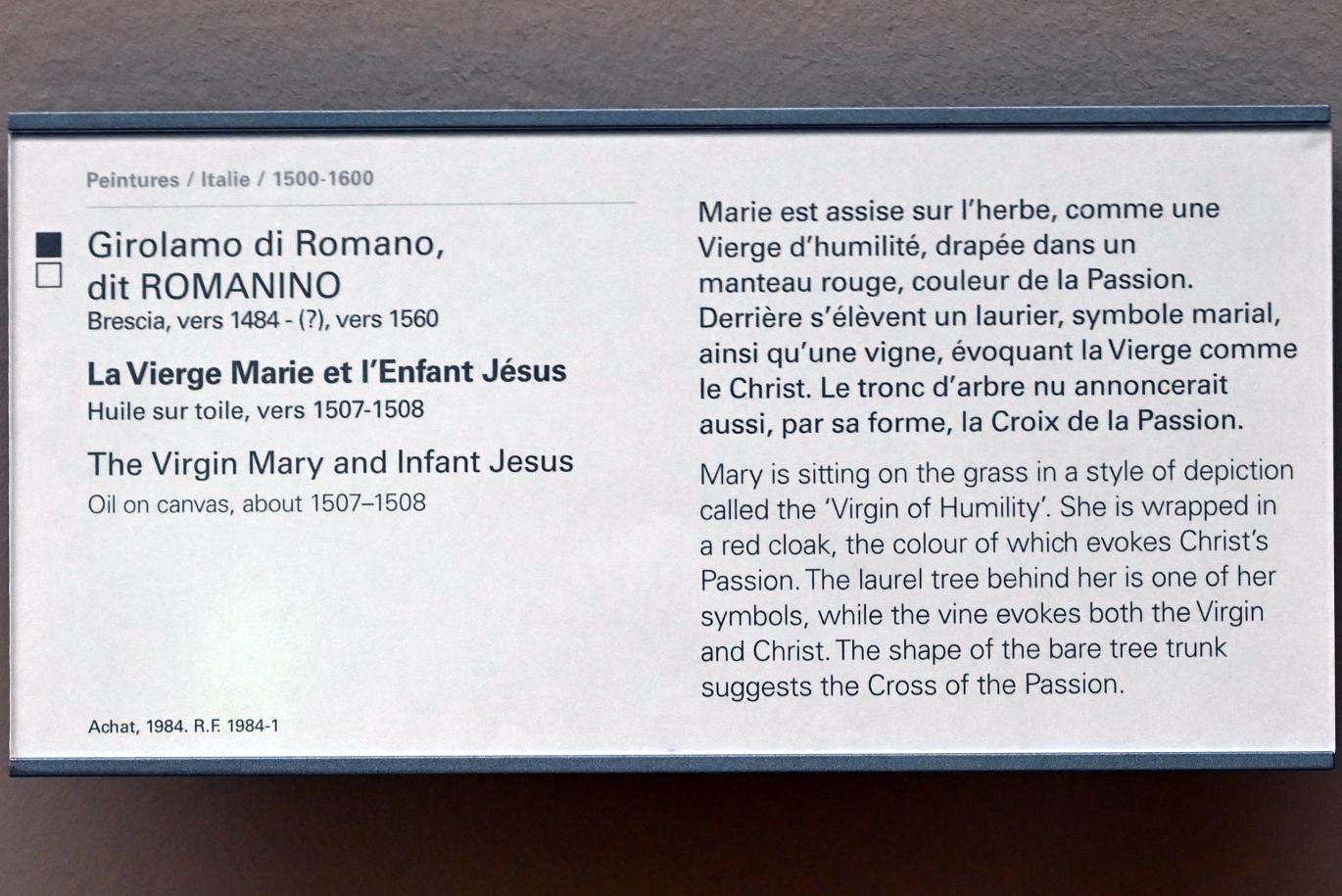 Girolamo Romanino (1507–1540), Maria mit Kind, Paris, Musée du Louvre, Saal 710d, um 1507–1508, Bild 2/2