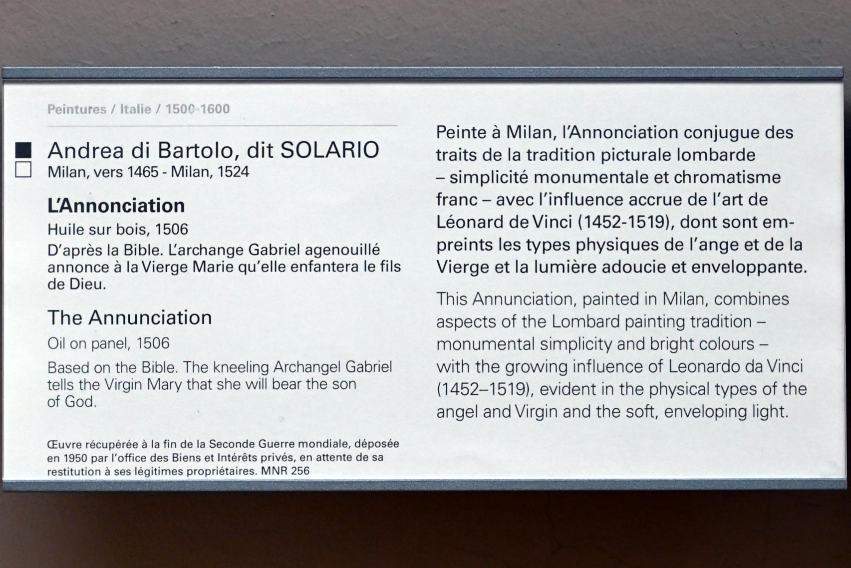 Andrea Solari (1495–1522), Mariä Verkündigung, Paris, Musée du Louvre, Saal 710d, 1506, Bild 2/2