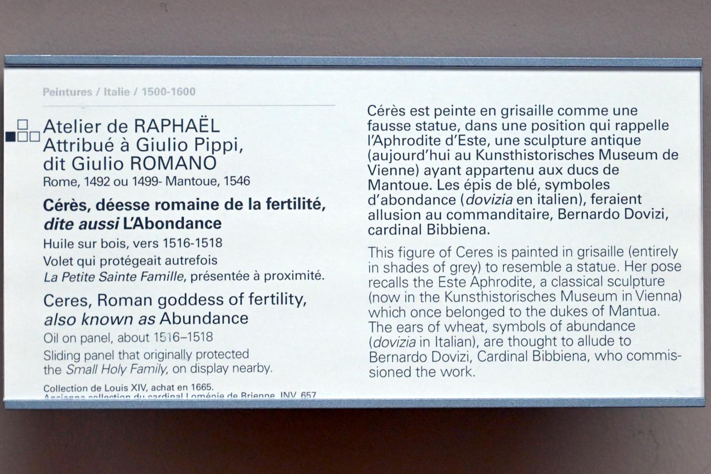 Giulio Romano (Giulio Pippi) (1515–1537), Ceres, römische Göttin der Fruchtbarkeit, auch bekannt als Überfluss, Paris, Musée du Louvre, Saal 710e, um 1516–1518, Bild 2/2