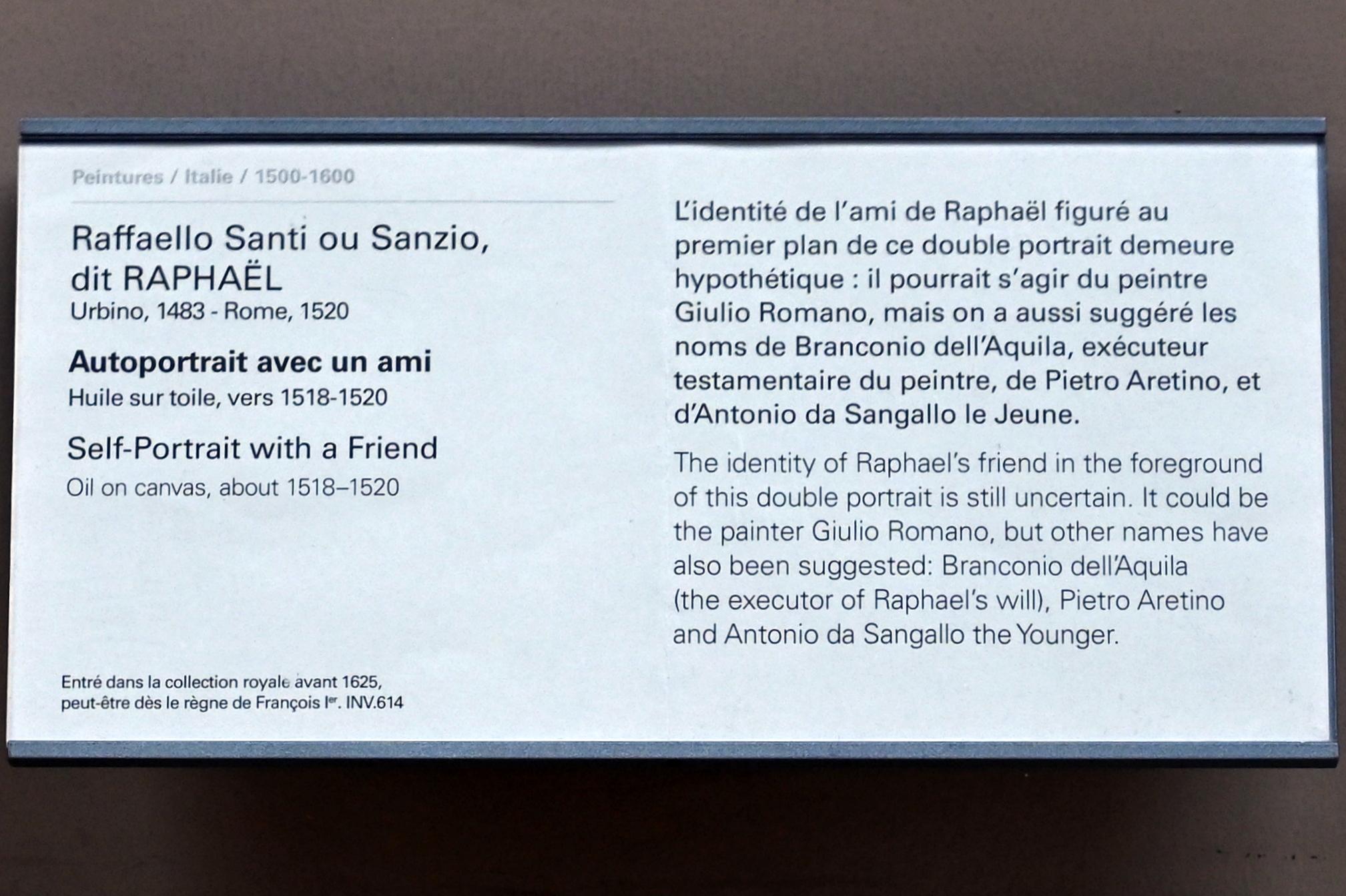 Raffael (Raffaello Sanzio da Urbino, Raffaello Santi) (1501–1519), Selbstporträt mit einem Freund, Paris, Musée du Louvre, Saal 712a, um 1518–1520, Bild 2/2