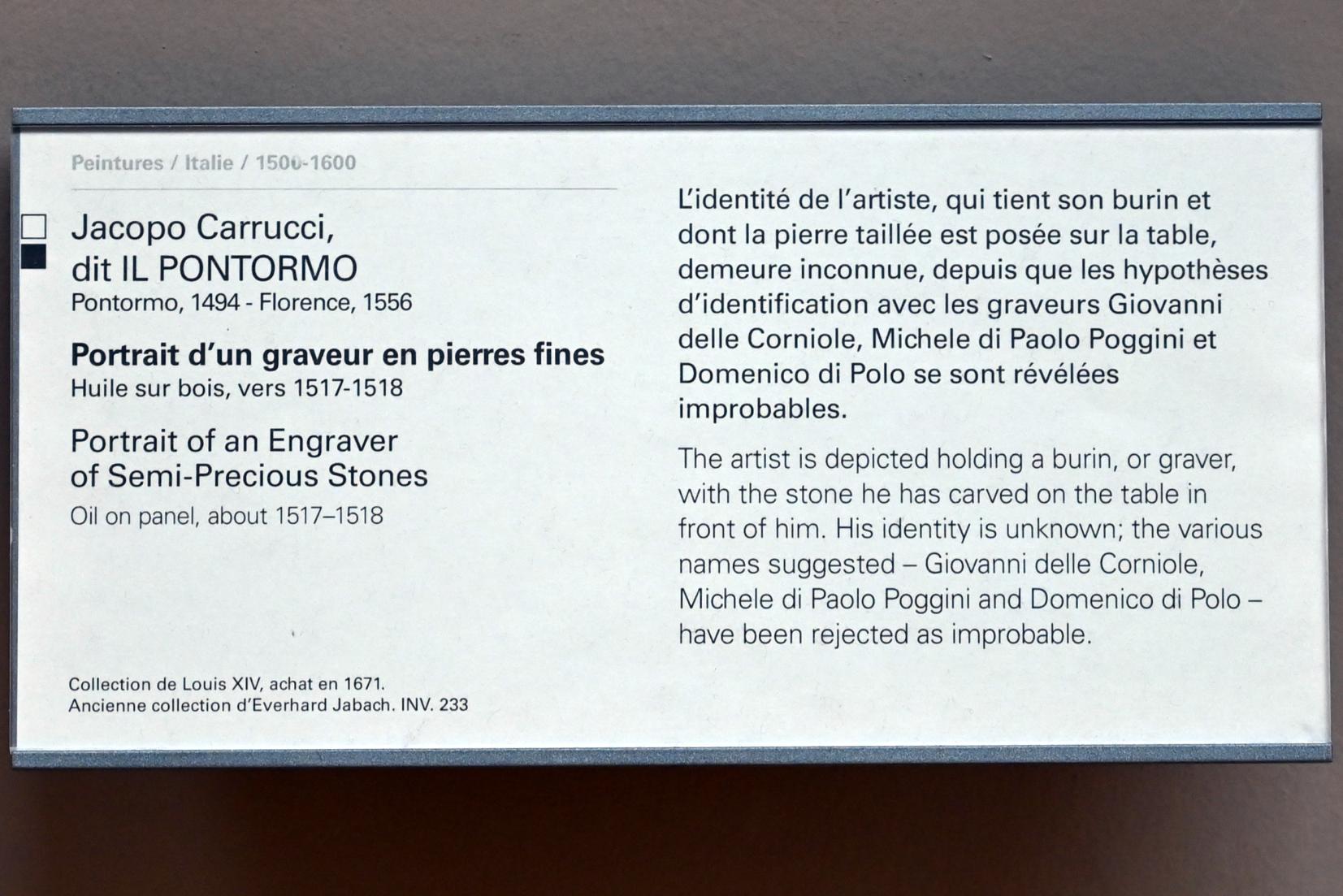 Jacopo da Pontormo (1515–1528), Porträt eines Edelsteingraveurs, Paris, Musée du Louvre, Saal 712b, um 1517–1518, Bild 2/2