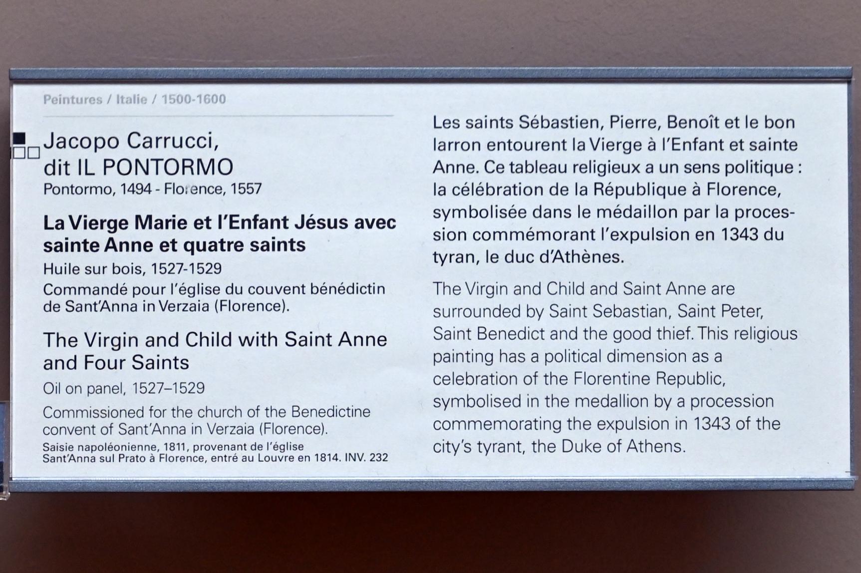 Jacopo da Pontormo (1515–1528), Die Jungfrau Maria und das Jesuskind mit der Heiligen Anna und vier Heiligen, Paris, Musée du Louvre, Saal 712b, 1527–1529, Bild 2/2
