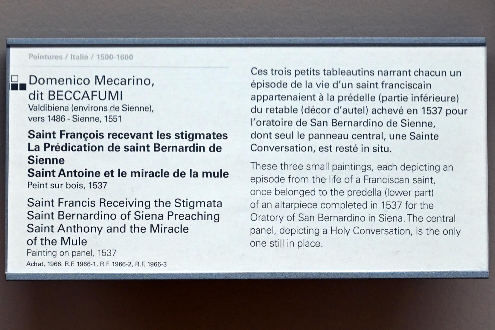 Domenico Beccafumi (il Mecherino) (1507–1537), Der heilige Franziskus empfängt die Stigmata, Siena, Oratorio della Compagnia di San Bernardino, jetzt Paris, Musée du Louvre, Saal 712b, 1537, Bild 2/2