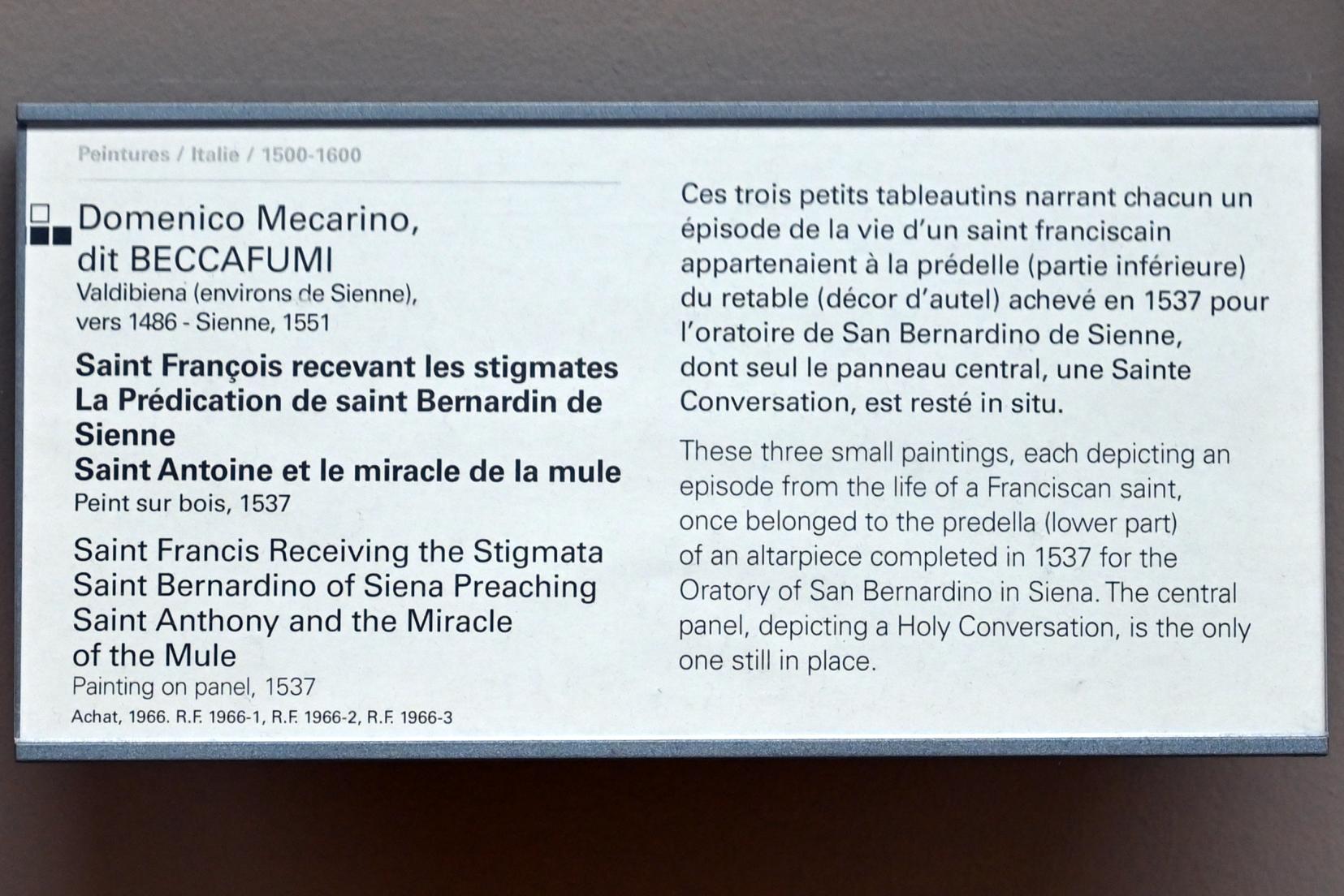 Domenico Beccafumi (il Mecherino) (1507–1537), Der heilige Antonius und das Wunder des Maultiers, Siena, Oratorio della Compagnia di San Bernardino, jetzt Paris, Musée du Louvre, Saal 712b, 1537, Bild 2/2