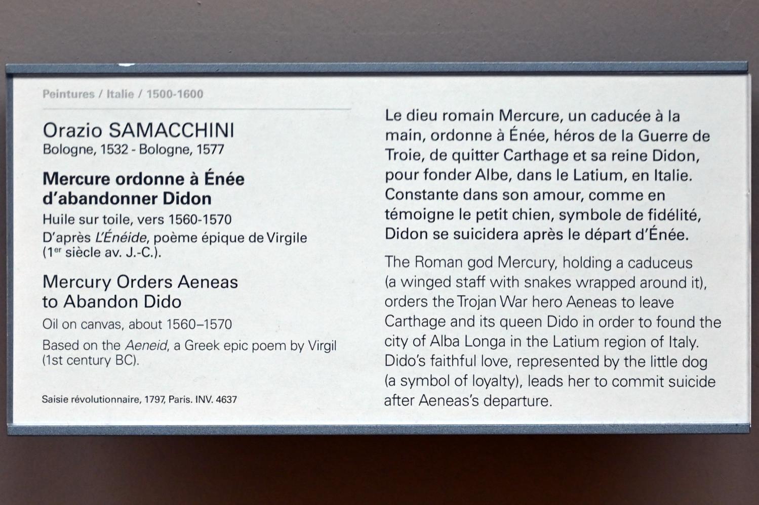 Orazio Samacchini (1565–1575), Merkur befiehlt Aeneas, Dido zu verlassen, Paris, Musée du Louvre, Saal 712c, um 1560–1570, Bild 2/2