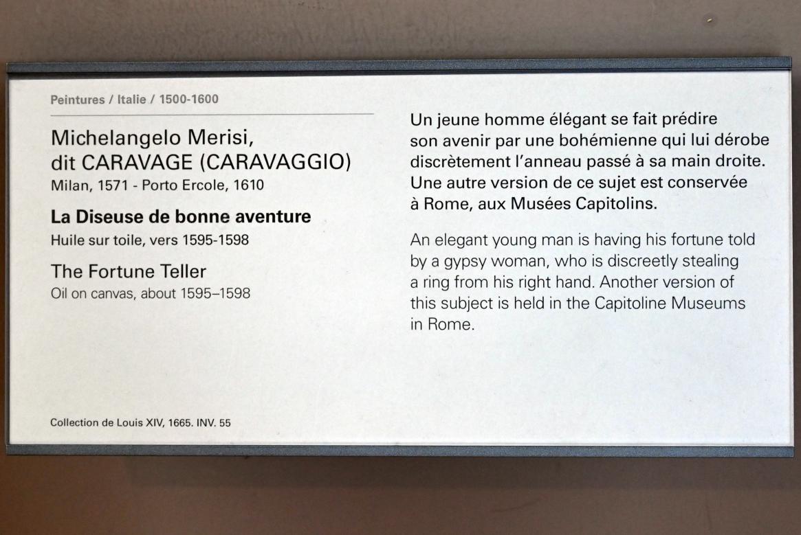 Michelangelo Merisi da Caravaggio (1594–1610), Die Wahrsagerin, Paris, Musée du Louvre, Saal 712c, um 1595–1598, Bild 2/2