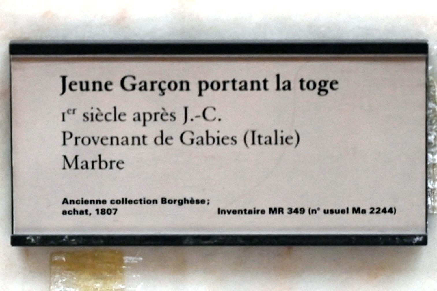 Jugendlicher, der eine Toga trägt, Paris, Musée du Louvre, Saal 712c, 1. Jhd., Bild 2/2