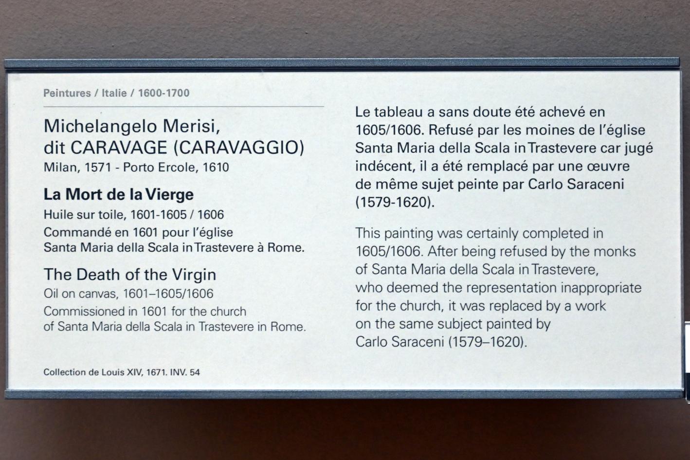 Michelangelo Merisi da Caravaggio (1594–1610), Tod der Königin, Rom, Santa Maria della Scala, jetzt Paris, Musée du Louvre, Saal 712d, 1605–1606, Bild 2/2
