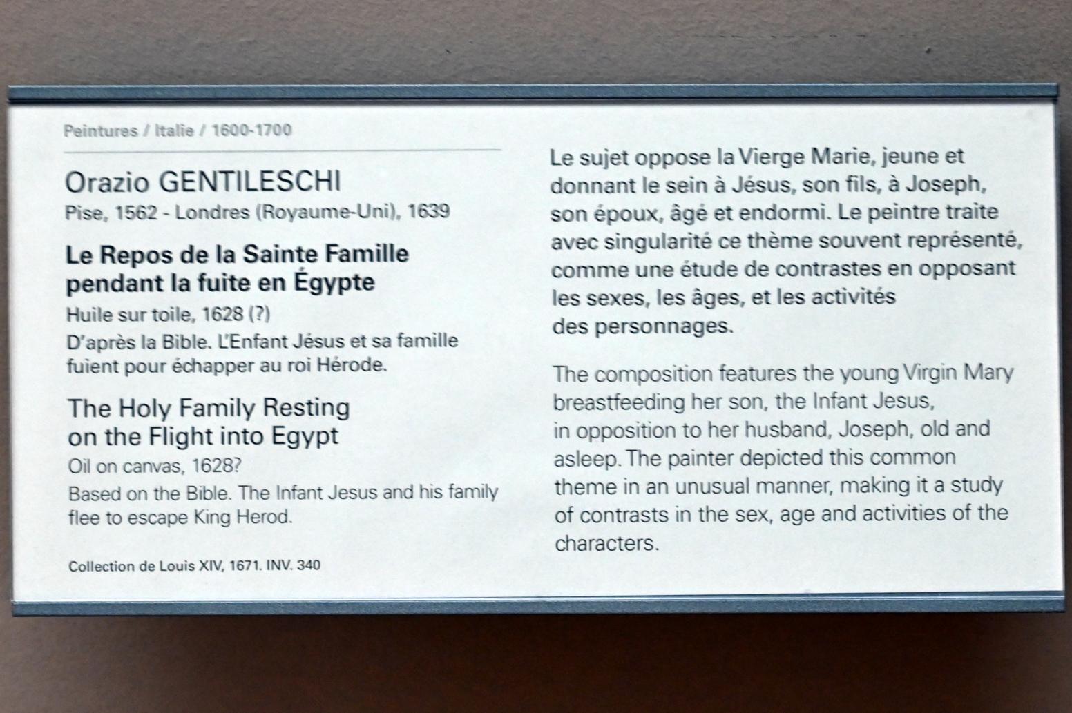Orazio Gentileschi (1606–1632), Ruhe auf der Flucht nach Ägypten, Paris, Musée du Louvre, Saal 712d, 1628, Bild 2/2