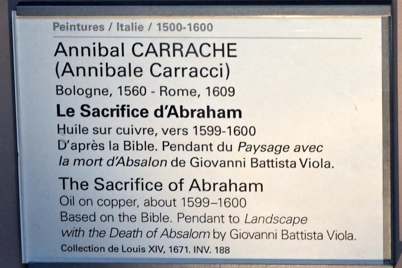 Annibale Carracci (1582–1609), Opfer Abrahams, Paris, Musée du Louvre, Saal 716a, um 1599–1600, Bild 2/2