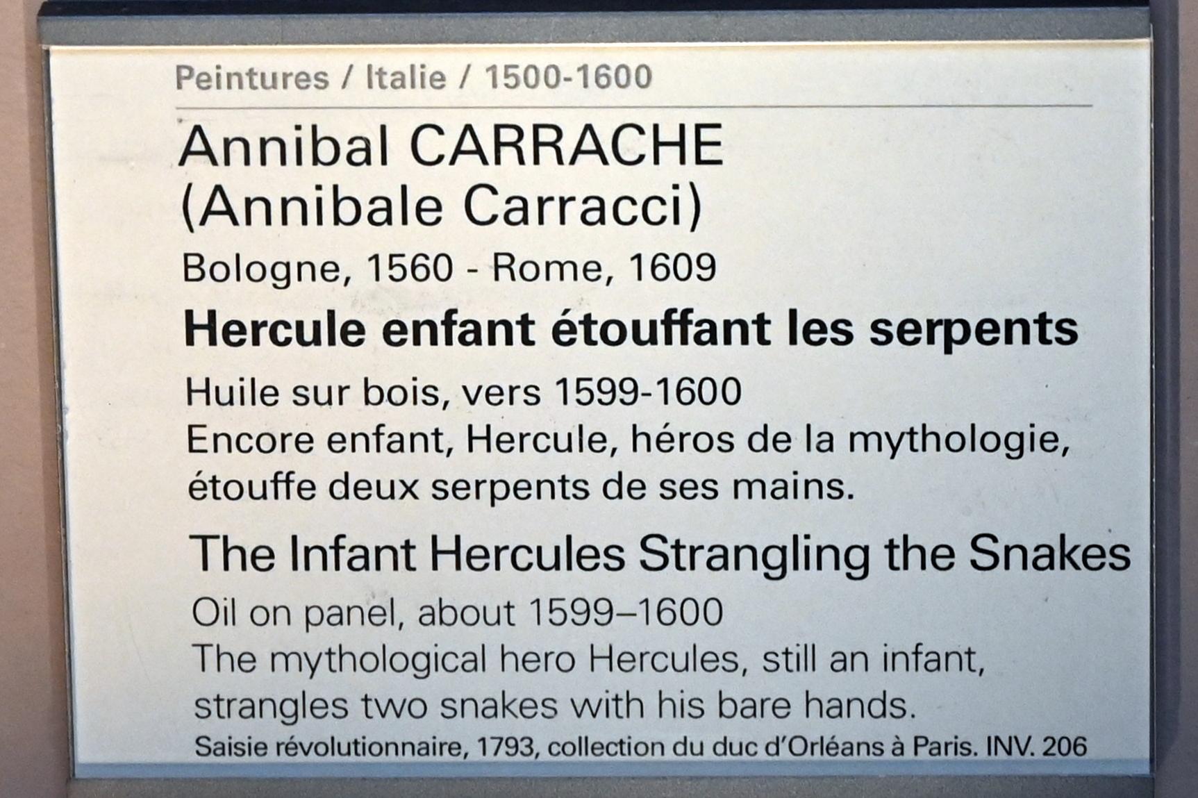 Annibale Carracci (1582–1609), Der Herkulesknabe erwürgt die Schlangen, Paris, Musée du Louvre, Saal 716a, 1609, Bild 2/2