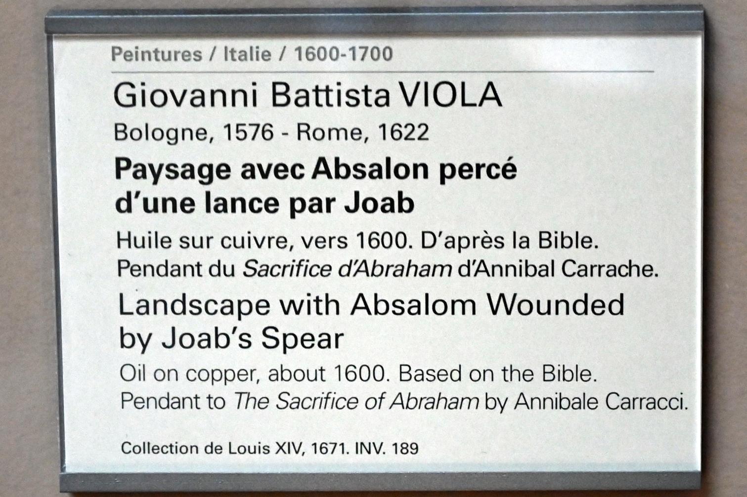 Giovanni Battista Viola (1600–1620), Landschaft mit Abschalom, durchbohrt von einem Speer von Joab, Paris, Musée du Louvre, Saal 716a, um 1600, Bild 2/2