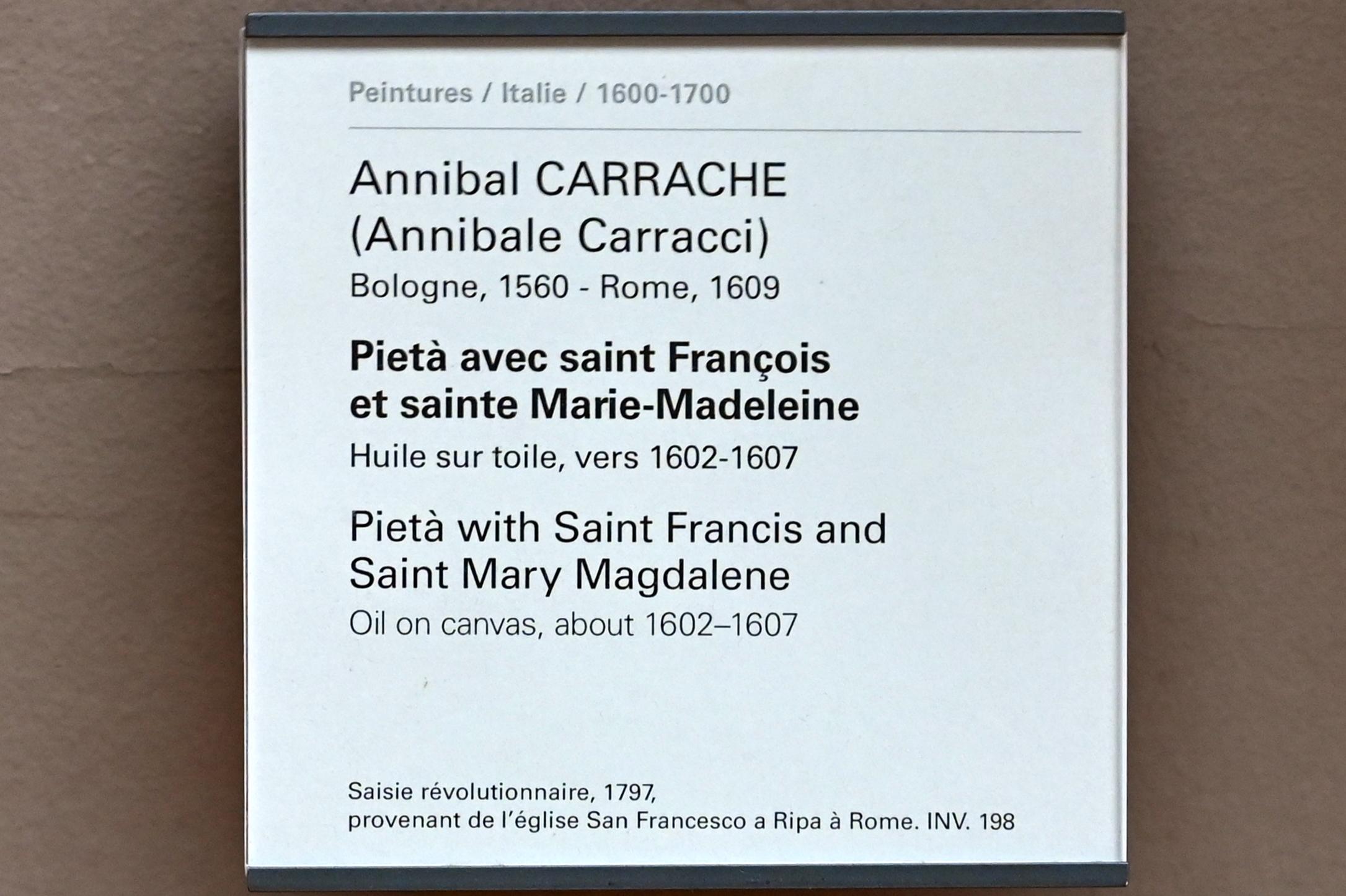 Annibale Carracci (1582–1609), Pietà mit dem Heiligen Franziskus und der Heiligen Maria Magdalena, Paris, Musée du Louvre, Saal 716a, um 1602–1607, Bild 2/2